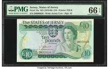 Jersey States of Jersey 10 Pounds ND (1976-88) Pick 13a Low Serial Number PMG Gem Uncirculated 66 EPQ. Low serial number 000026.

HID09801242017