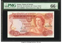 Jersey States of Jersey 20 Pounds ND (1976-88) Pick 14b Low Serial Number PMG Gem Uncirculated 66 EPQ. Low serial number 000026.

HID09801242017