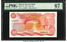 Malawi Reserve Bank of Malawi 5 Kwacha 1.1.1983 Pick 15e PMG Superb Gem Unc 67 EPQ. 

HID09801242017