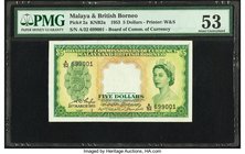 Malaya and British Borneo Board of Commissioners of Currency 5 Dollars 21.3.1953 Pick 2a b102 KNB2a PMG About Uncirculated 53. Minor rust.

HID0980124...