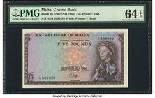 Malta Central Bank of Malta 5 Pounds 1967 (ND 1968) Pick 30 PMG Choice Uncirculated 64 EPQ. 

HID09801242017