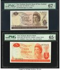 New Zealand Reserve Bank of New Zealand 1; 5 Dollars ND (1968-75); ND (1977-81) Pick 163b; 165d Two Examples PMG Superb Gem Unc 67 EPQ; Gem Uncirculat...