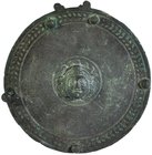 ROMA. Aplique circular con cabeza de gorgona. Siglo IV d.C. Bronce. Diámetro 9 cm.