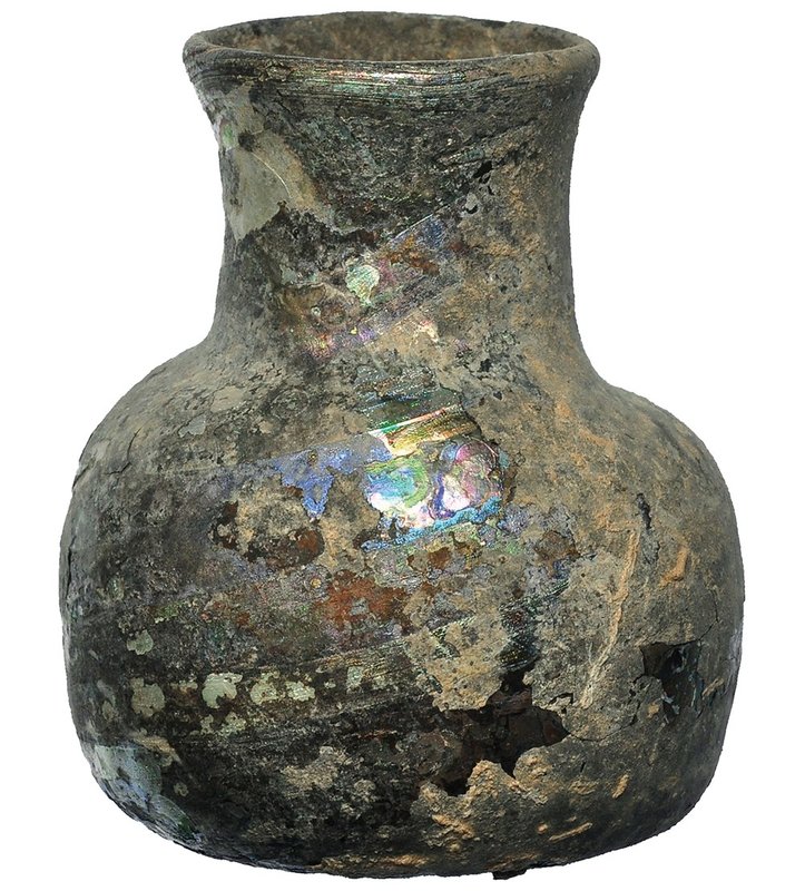 ROMA. Ungüentario con irisaciones (s. II-III d.C.). Vidrio. Altura 6,5 cm.