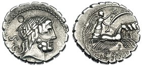 ANTONIA. Denario. Roma (83-82 a.C.). R/ Letra F. FFC-156. SB-1. Contramarca en anv. MBC.