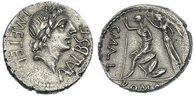 CAECILIA. Denario. Roma (96 a.C.). R/ Roma sentada a izq. sobre escudos y coronada por la Victoria. FFC-212. SB-46a. Porosidades. MBC+.