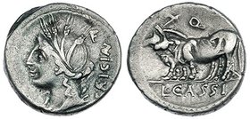 CASSIA. Denario. Roma (102 a.C.). R/ Dos bueyes a izq.; encima letra Q. FFC-555. SB-4. MBC-/MBC.