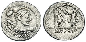 CORNELIA. Denario. Roma (100 a.C.). Letra G rodeada de 3 puntos en anv. y rev. FFC-617. SB-25. MBC-.