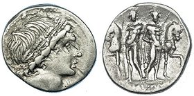 MEMMIA. Denario. Sur de Italia (109-108 a.C.). R/ Los dióscuros sosteniendo las bridas de sus caballos. FFC-906. SB-1. Ex Vico 149, lote 3024. Acuñaci...