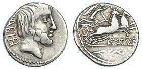 TITURIA. Denario. Roma (89 a.C.). R/ L. TITVRI; símbolo en el exergo. FFC-1147. SB-6. MBC/MBC-.