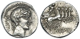 VIBIA. Denario. Roma (90 a.C.). A/ Marca monograma de Roma. FFC-1192. SB-no. Oxidación limpiada en anv. MBC+.