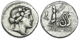 VOLTEIA. Denario. Roma (78 a.C.). R/ Cibeles en biga de serpientes a der. Detrás, símbolo. FFC-1231. SB-3. MBC.