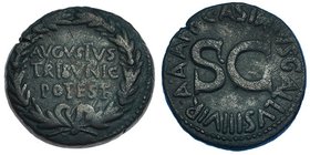 AUGUSTO. Dupondio. Roma (16 a.C.). A/ Dentro de corona de laurel AVGVST. TRIBVNIC. POTEST. R/ C. ASINIVS GALLVS III VIR. A.A.A.F.F. RIC-370. CH-368. M...
