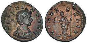 SEVERINA, esposa de Aureliano. Denario. Roma (275). R/ Venus con Cupido y cetro; S en el exergo. RIC-6. Erosión en anv. y pequeña grieta. EBC-. Ex col...