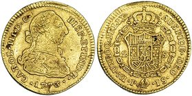 2 escudos. 1773. Popayán. JS. VI-1372. Hojita en anv. MBC-.