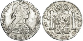 8 reales. 1811. Lima. JP. VI-1040. Rayas en anv. MBC.