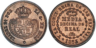 1/2 décima de real. 1853. Segovia. VI-104. B.O. EBC.