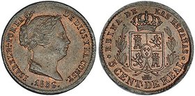 5 céntimos de real. 1856. Segovia. VI-122. Rebaba en anv. R.B.O. EBC.