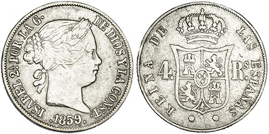4 reales. 1859. Sevilla. VI-421. MBC-.
