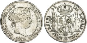 50 centavos de peso. 1867. Manila. VI-554. Punzón en rev. y pequeñas marcas. MBC-. Rara.