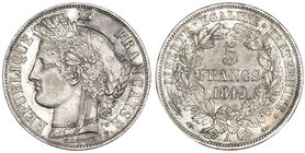 FRANCIA. 5 francos. 1849 A. KM-761.1. Pátina irregular. EBC-.