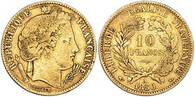 FRANCIA. 10 francos. 1850 A. KM-770. Rayita en rev. BC+.