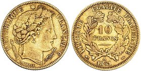 FRANCIA. 10 francos. 1851 A. KM-770. Rayita en rev. MBC-.