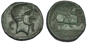 SEGOVIA, Segovia. Unidad. A/ Cabeza masculina a der. A ambos lados, C - L. R/ Jinete lancero a der.; bajo línea de exergo SEGOVIA. AE 7,86 g. CNH-290....