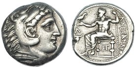 MACEDONIA. Alejandro III. Tetradracma. Anfípolis (c. 320-317 a.C.). A/ Cabeza de Herakles con leonté a der. R/ Zeus entronizado a izq. con águila y ce...