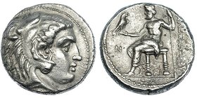 MACEDONIA. Alejandro III. Tetradracma. Sidón (321-320 a.C.). A/ Cabeza de Herakles con leonté a der. R/ Zeus entronizado a izq. con águila y cetro; de...