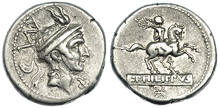 MARCIA. Denario. Italia central (113-112 a.C.). A/ Cabeza de Filipo V de Macedon...