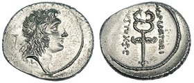 PLAETORIA. Denario. Roma (69 a.C.). A/ Cabeza de Bonus Eventus a der., detrás símbolo. R/ Caduceo alado; a der. e izq., vertical, ley. M. PLAETORI - C...