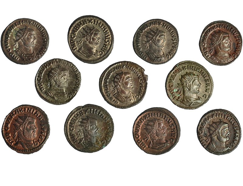 11 antoninianos de Maximino Hércules. Cecas: Cízico (4), Heraclea (1) y Antioquí...