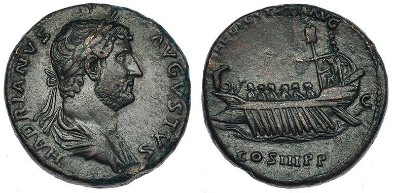 ADRIANO. Sestercio. Roma (132-134 d.C.). A/ Busto laureado y drapeado a der. R/ ...