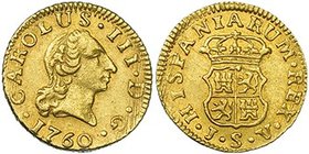 1/2 escudo. 1760. Sevilla. JV. VI-1070. Rayitas de ajuste. EBC-.
