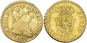 Escudo. 1763. Méjico. MM. VI-1137. Rayita en rev. MBC-/MBC. Rara.