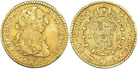 Escudo. 1779. Méjico. FF invertida. VI-1155. Parte del canto sin acuñar. MBC/MBC+.