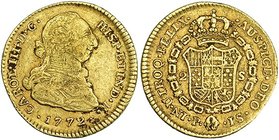 2 escudos. 1772. Popayán. JS. VI-1371. Pequeñas marcas. MBC-.