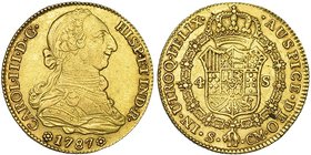 4 escudos. 1787. Sevilla. CM. VI-1573. Hojitas sin saltar en rev. MBC.