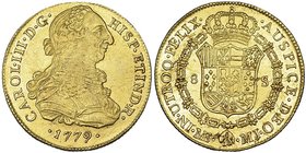 8 escudos. 1779. Lima. MJ. VI-1606. Pequeñas marcas. R.B.O. MBC+/EBC-.