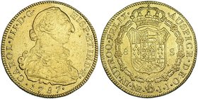 8 escudos. 1787. Nuevo Reino. JJ. VI-1698. Estuvo colgada. Abrillantada. MBC-.