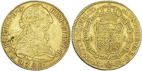 8 escudos. 1788. Nuevo Reino. JJ. VI-1699. Hojitas en anv. BC+/MBC-.