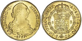 8 escudos. 1787. Santiago. DA. VI-1770. Ligeramente abrillantada. MBC/MBC+.