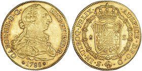 8 escudos. 1788. Sevilla. C. VI-1783. Rayitas en anv. y rayitas de ajuste en rev. R.B.O. MBC+. Escasa.
