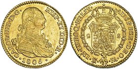 2 escudos. 1805. Madrid. FA. VI-1056. Pequeñas marcas. EBC-/EBC.
