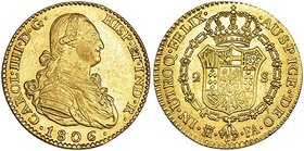 2 escudos. 1806. Madrid. FA. VI-1057. B.O. Pequeñas marcas. EBC.