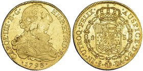 8 escudos. 1793. Santiago. DA. VI-1417. Hojas y rayitas en anv. R.B.O. MBC/MBC+.