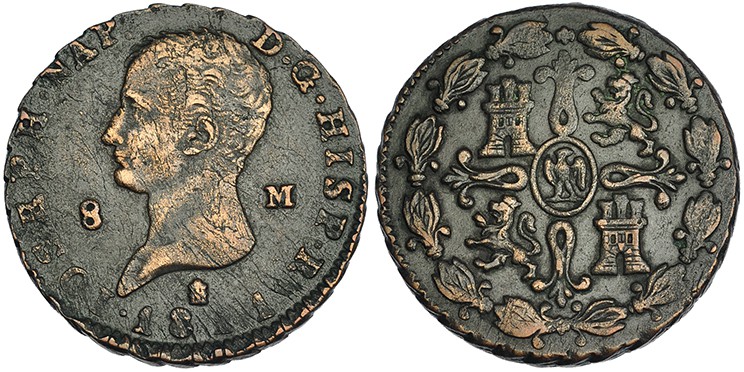 8 maravedís. 1811. Segovia. VI-2. Leve metal mal batido. Inusual buena acuñación...