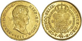 2 escudos. 1811. Cádiz. CI. Marca de ceca y ensayador pequeños. VI-1304. R.B.O. EBC-.