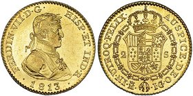 2 escudos. 1813. Madrid. IG. VI-1334. Rarísima, sobre todo en esta conservación EBC+/SC. B.O. La ceca de Madrid volvió a estar bajo el control de los ...